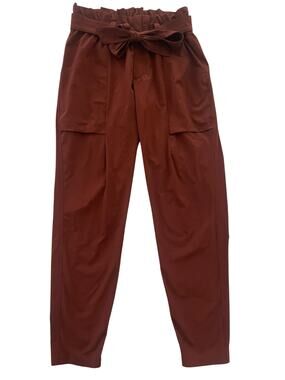 Athleta Skyline Paperbag Waist Tapered Pants Rust Cinnamon Size 0 EUC